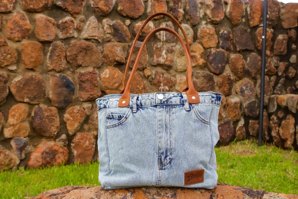 The Re-Jean Tote — genuine leather, Sulwe Leathercraft